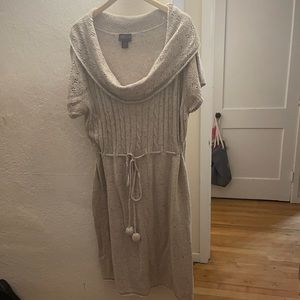Cowl neck tan sweater dress